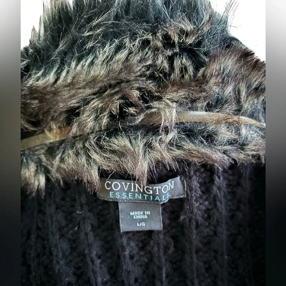 Covington Essentials Black Gray Faux Fur Sweater Vest Size Large - Picture 6 of 8
